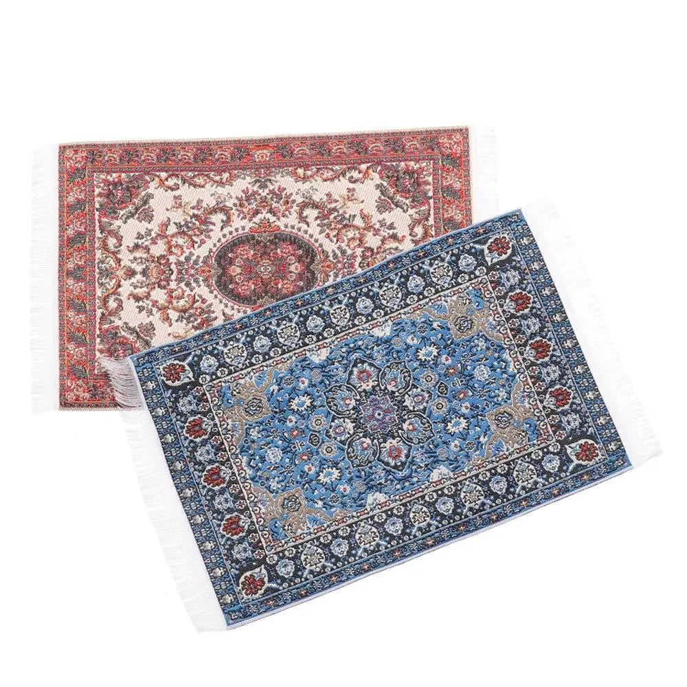 tapis rectangulaire traditionnel motif floral bordure frisée adhésif opacité rétro textiles vintage
