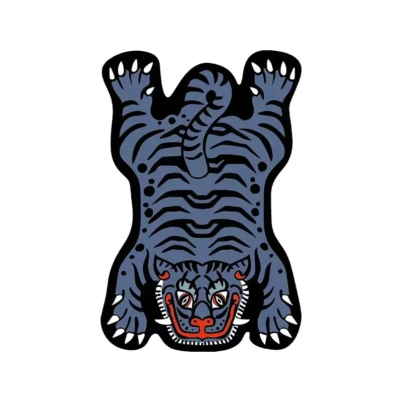 tapis bleu tigre moderne graphique polyester imperméable salon chambre coucher