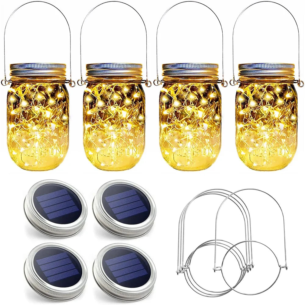 lampe led solaire mason transparent argenté texturée batterie rechargeable patio