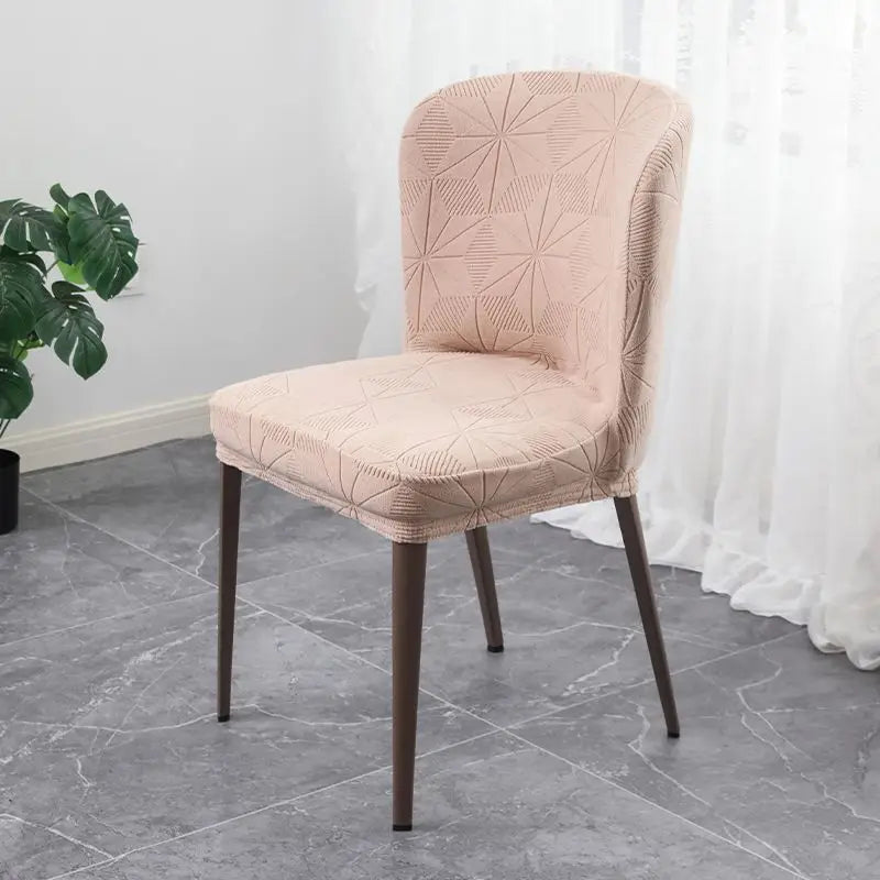 housse chaise moderne polyester imprimé géométrique bleu gris rose anti poussière fixations métal
