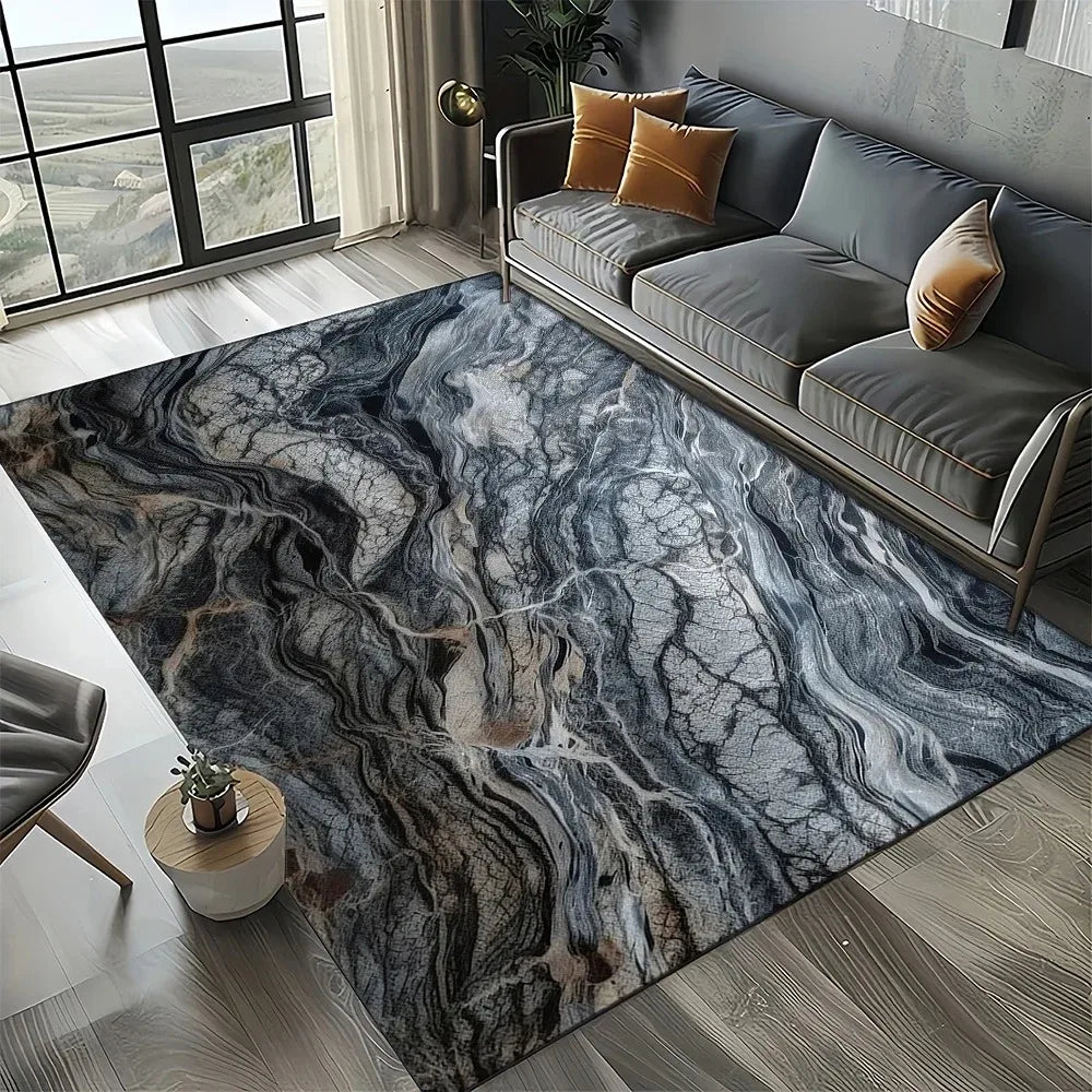 tapis moderne marbre noir blanc gris or floral salon chambre décoration extérieur commercialisation