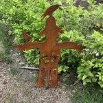 figurine sorcier artisanal fleurs oiseaux motif floral décoration extérieure jardin murale ornement métal orange