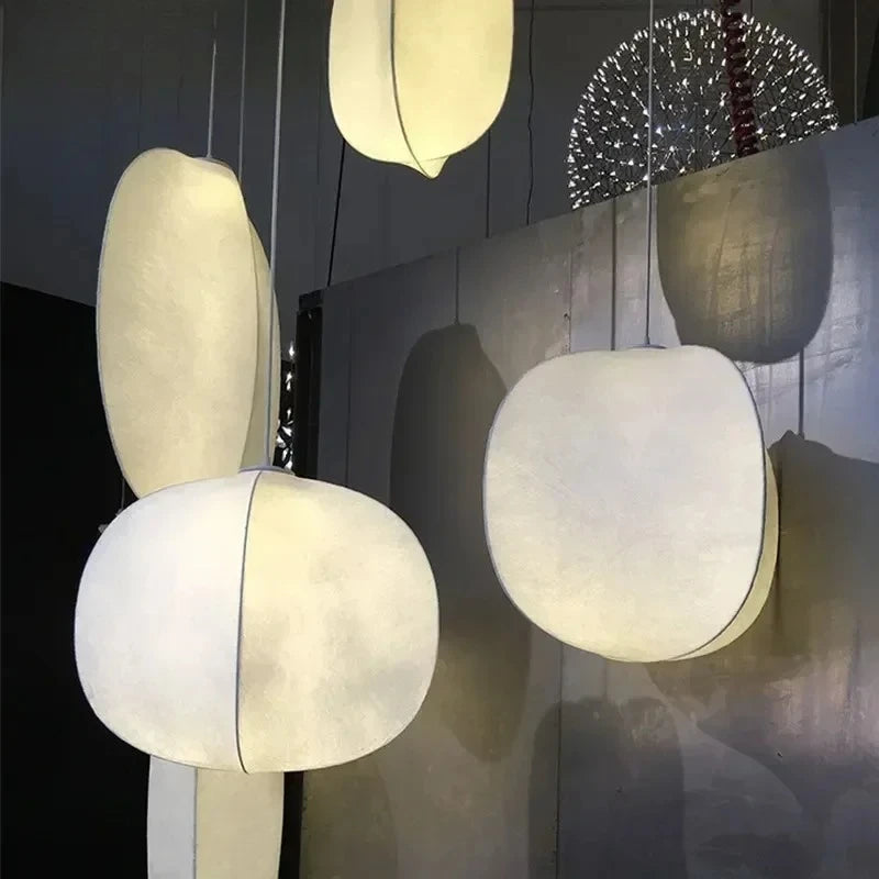 Suspension lumineuse moderne soie blanche opaque salon chambre d'hôtel led pendentif autonome
