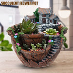 Cache pot orange forme maison féerique pour succulentes