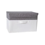 boîte rangement pliable tissu lin gris beige couvercle poignées vêtements