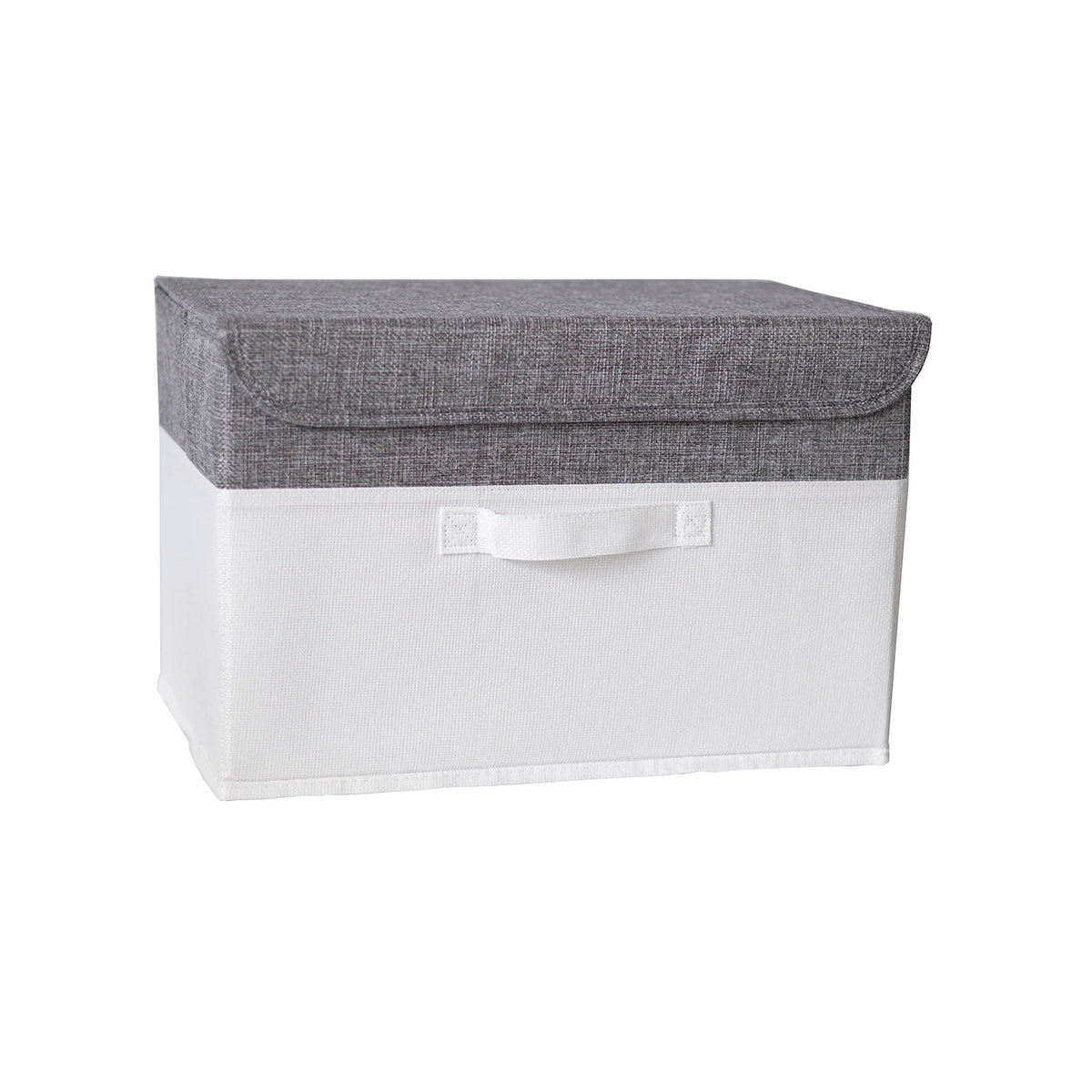 boîte rangement pliable tissu lin gris beige couvercle poignées vêtements