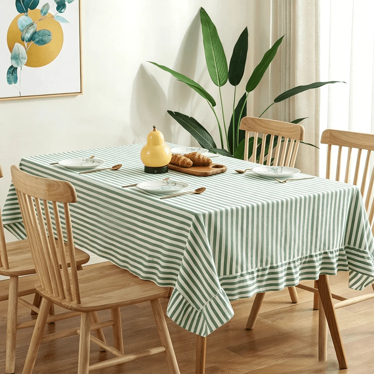 nappe table verte blanche rayures plissée volants imperméable polyester moderne printemps été automne hiverextérieur