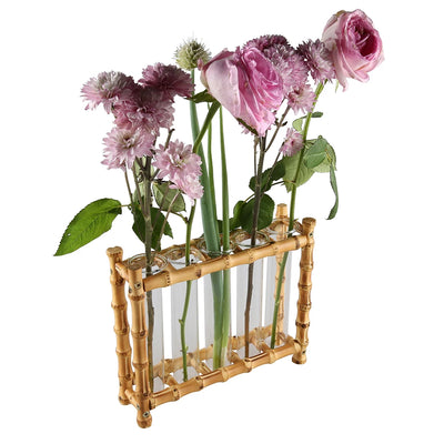 Cadre photo en bambou naturel noir sur table en bois