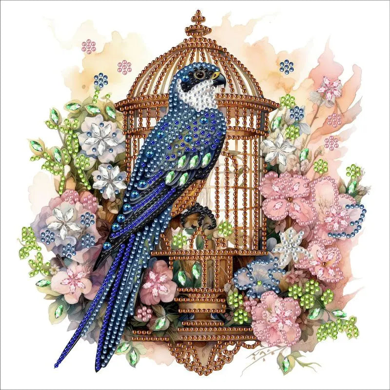 tableau diamants oiseaux fleurs multicolore moderne décoration murale adhésif création artisanale 30x30cm