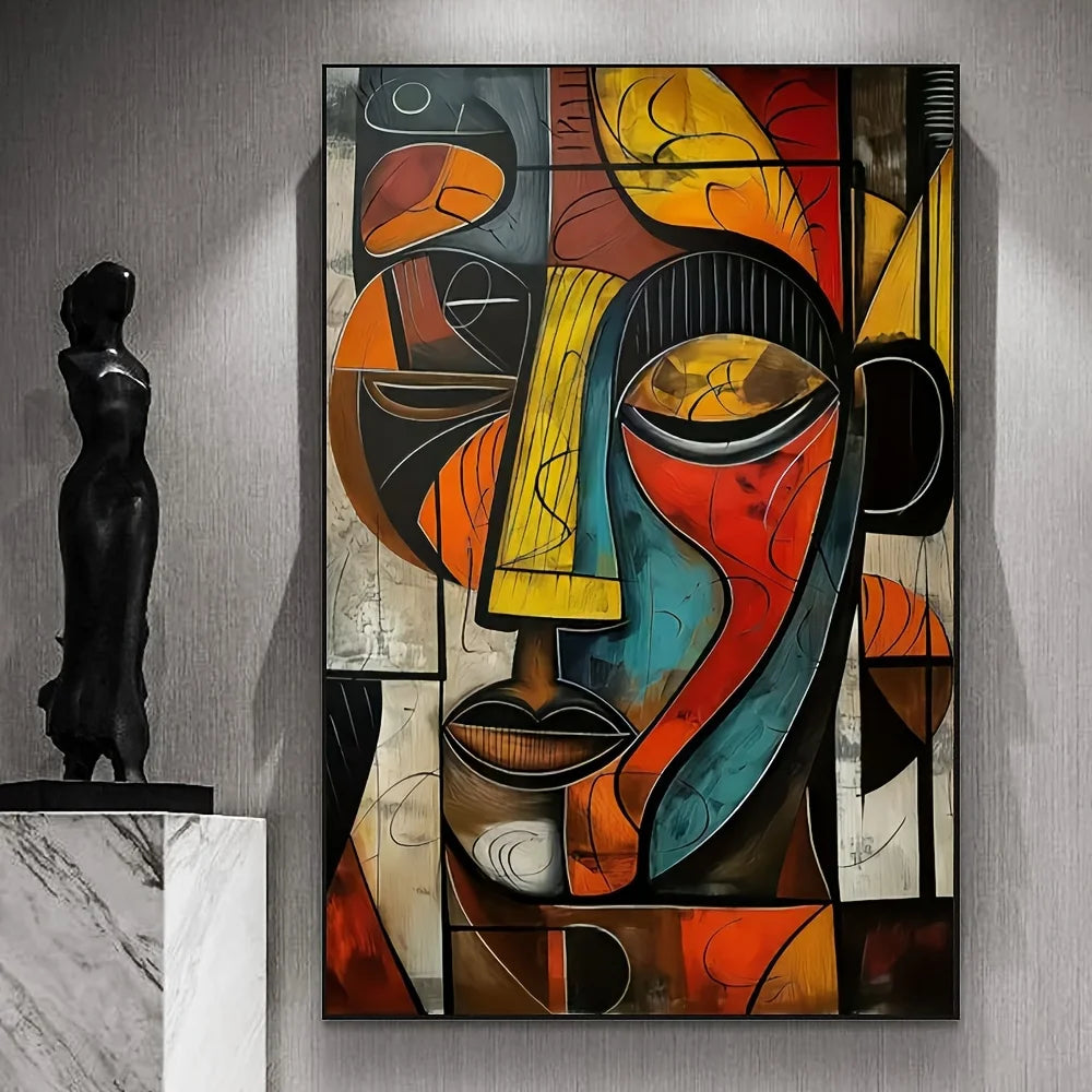 toile d'art abstraite contemporaine cubiste multicolore sans cadre salon chambre