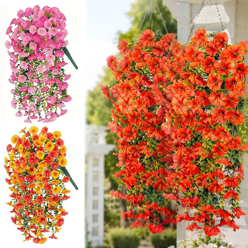 guirlande suspendue artificielle fleurs roses blanches violettes orange jaunes naturelles decoration jardin fete mariage