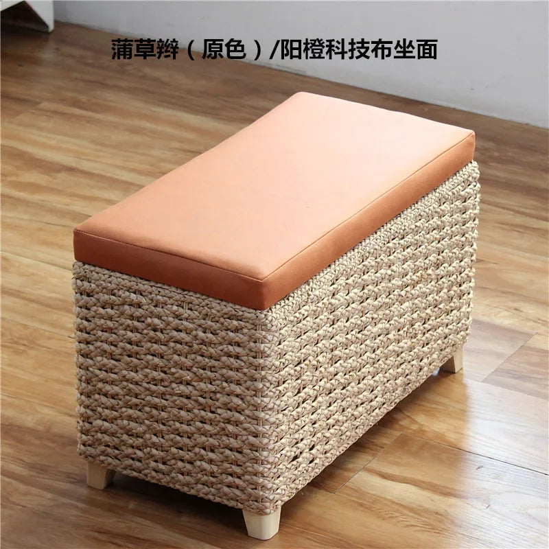 banc rangement moderne rotin coussin amovible rangement chaussures sous siège minimaliste