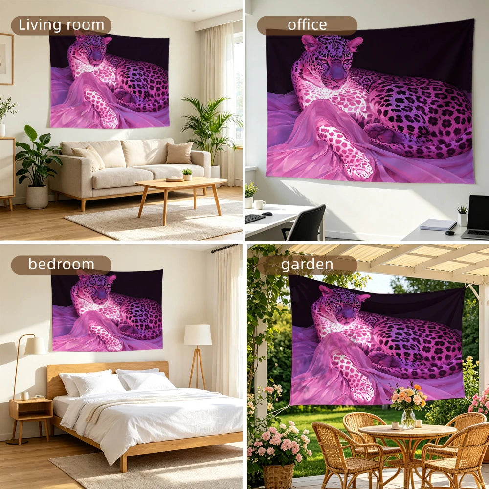 tapisserie imprimée léopard moderne violet noir décoration murale grande 100x150cm chambre salon
