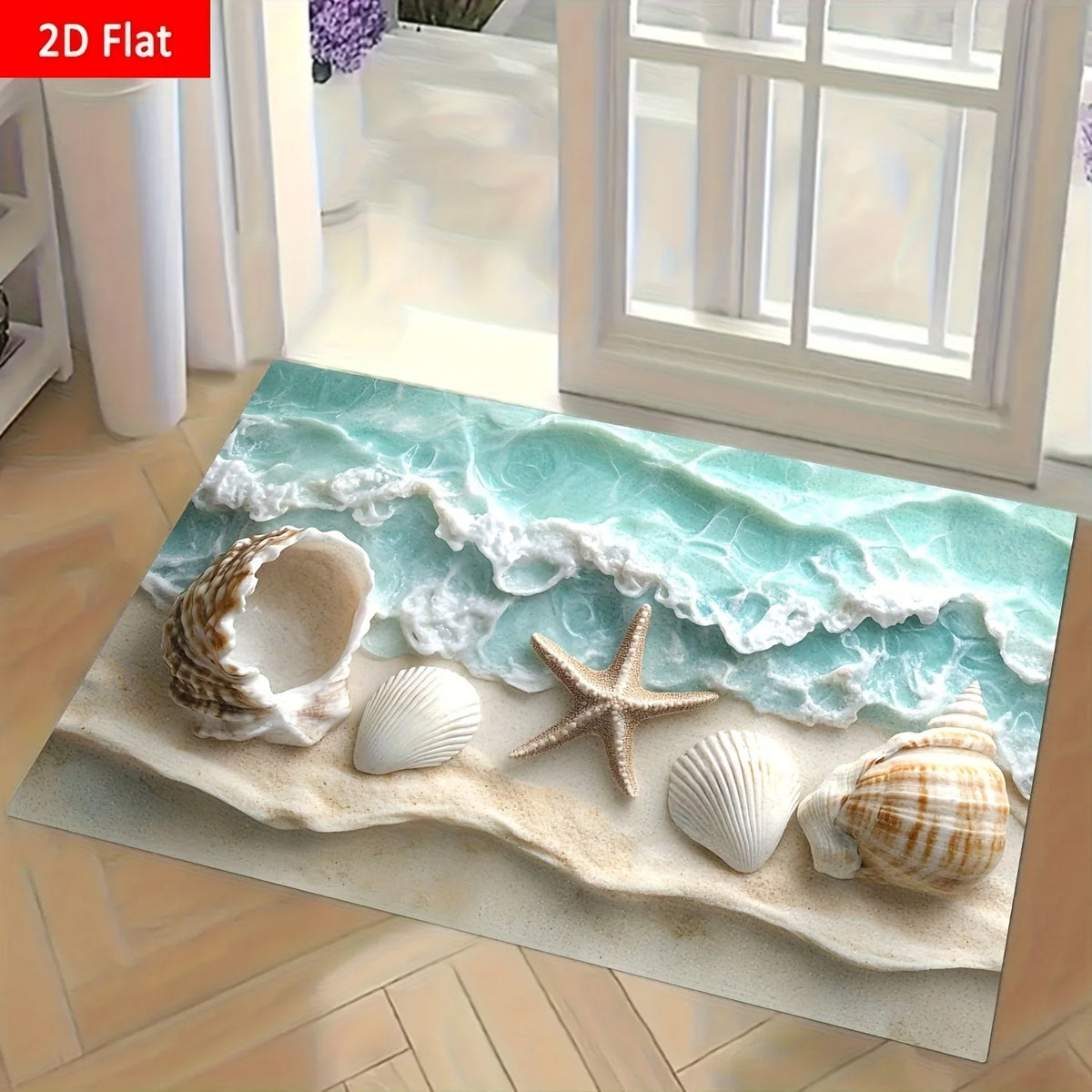 tapis sol marin coquillages vagues bleu blanc moderne antidérapant résistant decoloration chambre bain salon