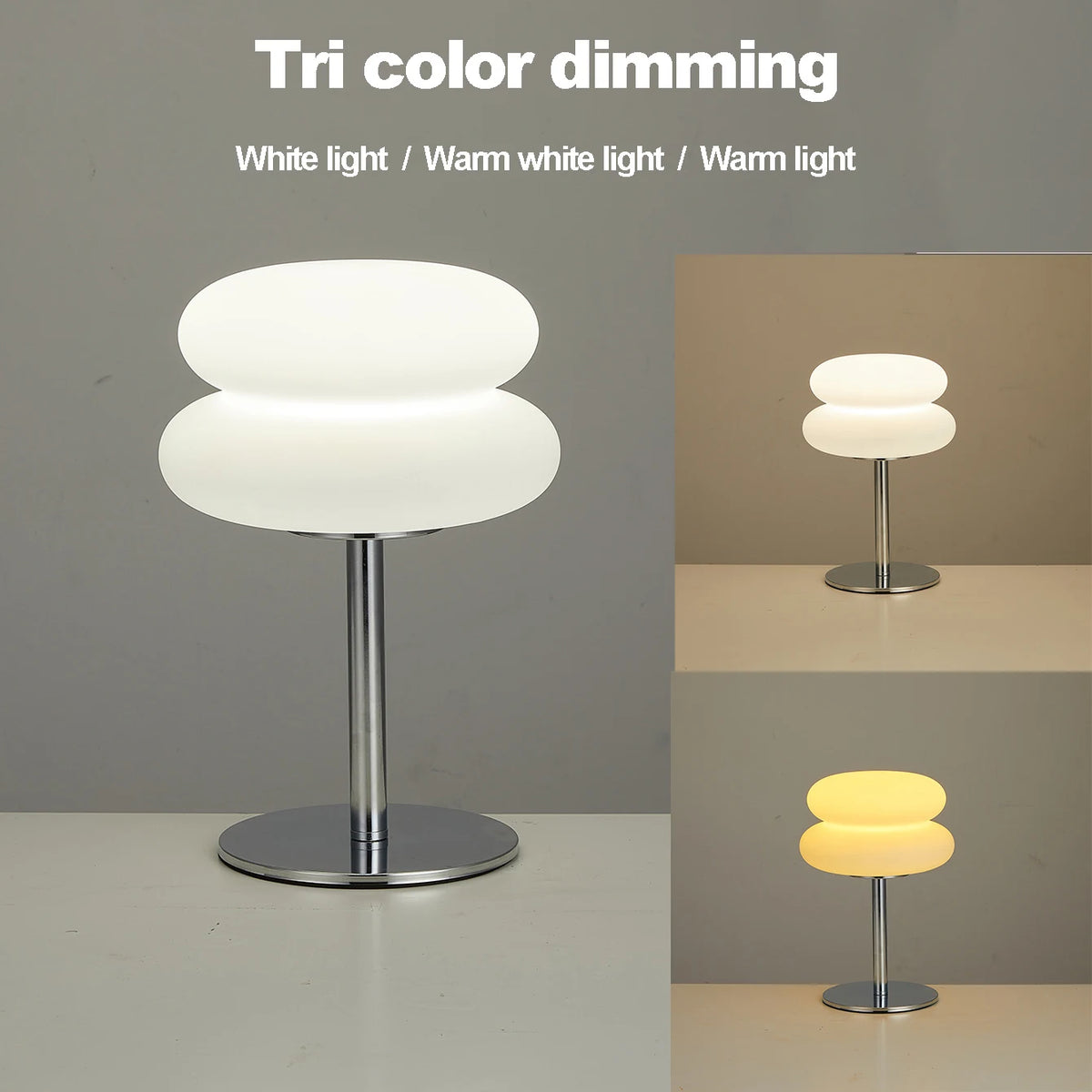 lampe table moderne abat jour blanc pied argenté prise usb tricolore ambiance chambre étude