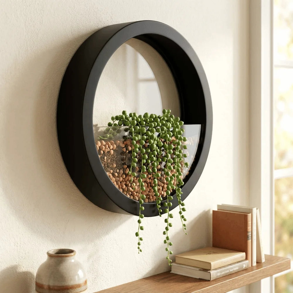 pot hydroponique mural moderne blanc noir rose bleu clair fixé mur transparent uni