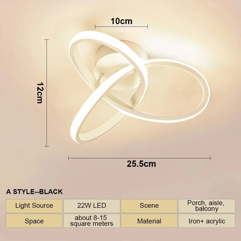 Lampe LED moderne minimaliste blanc noir acrylique fer métal plafonnier éclairage quotidien flux lumineux