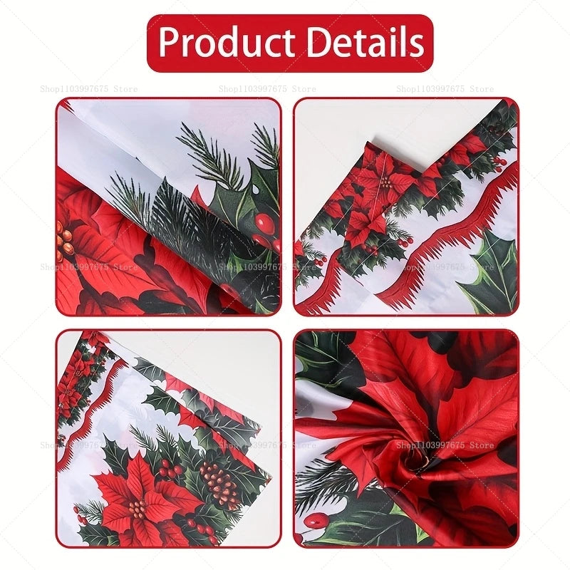 rideau fenêtre noël blanc rouge vert poinsettia houx opacité 140x45cm decoration façade cuisine