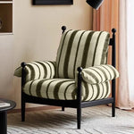 fauteuil rembourré moderne scandinave assise rayée couleur marron rouille coussins pieds apparents