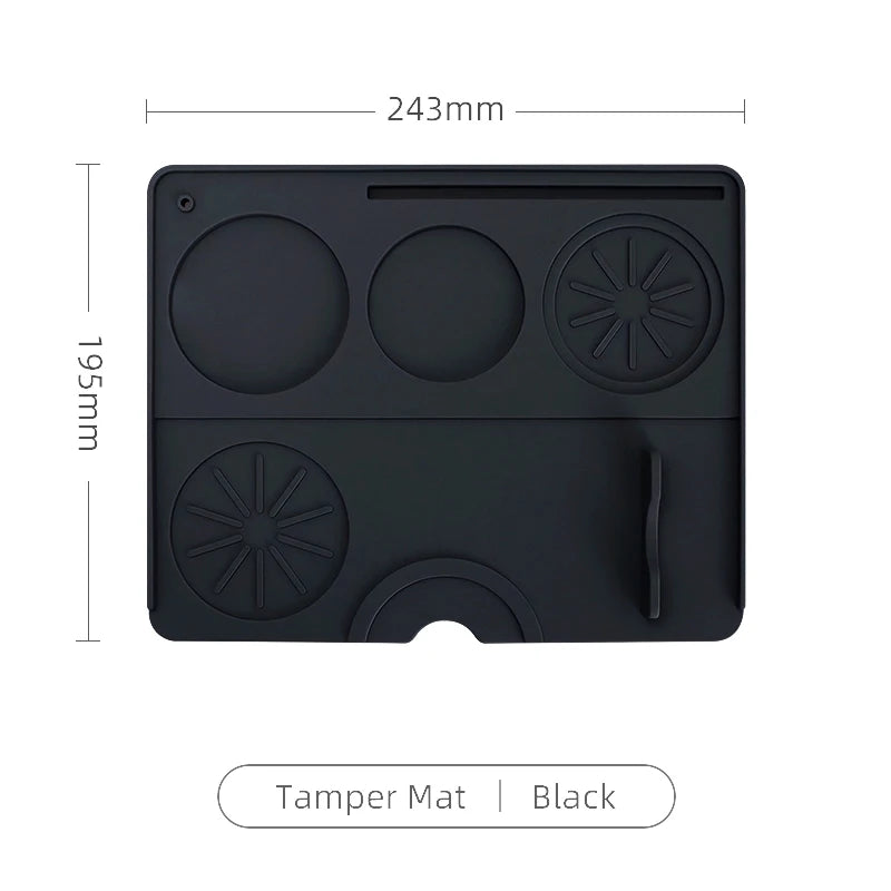 tapis rangement outils gris noir anti dérapant silicone brosse tamper distributeur portafiltre art latte