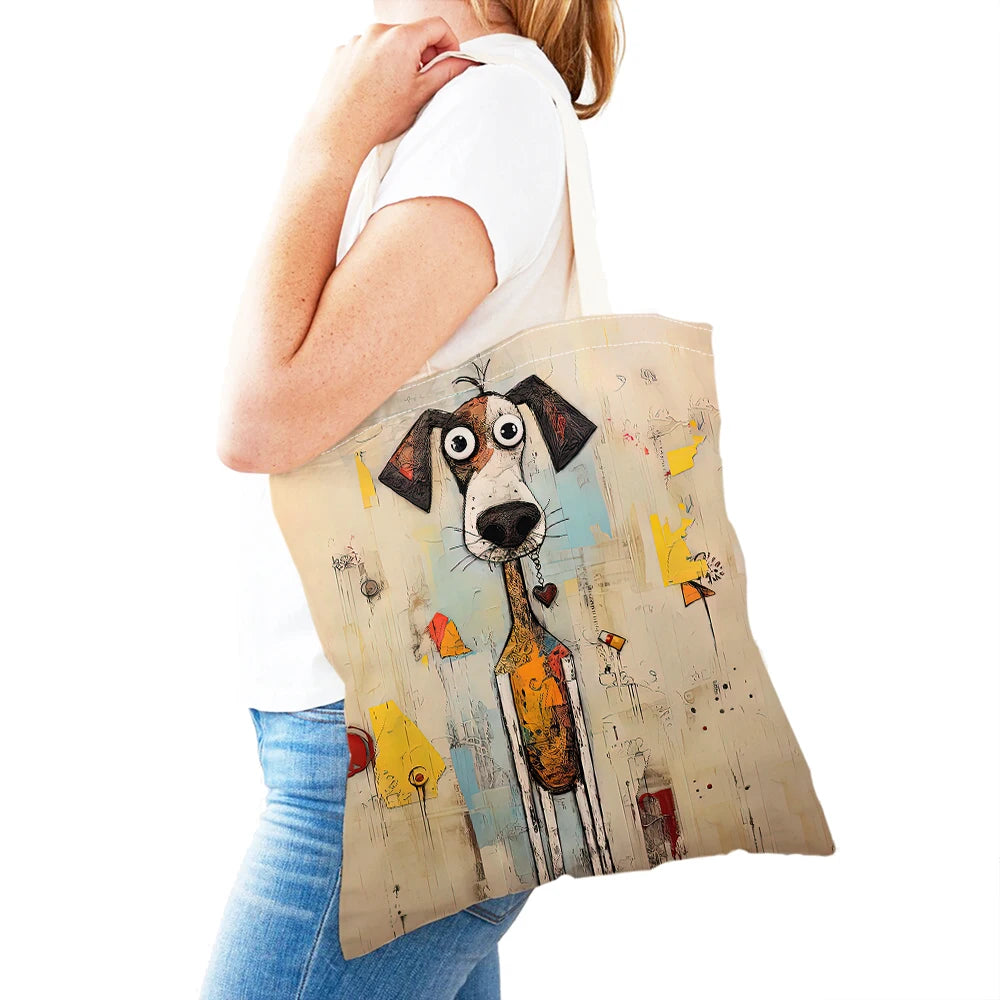 sac main moderne imprimé chien lunettes motifs géométriques couleurs variéesversible