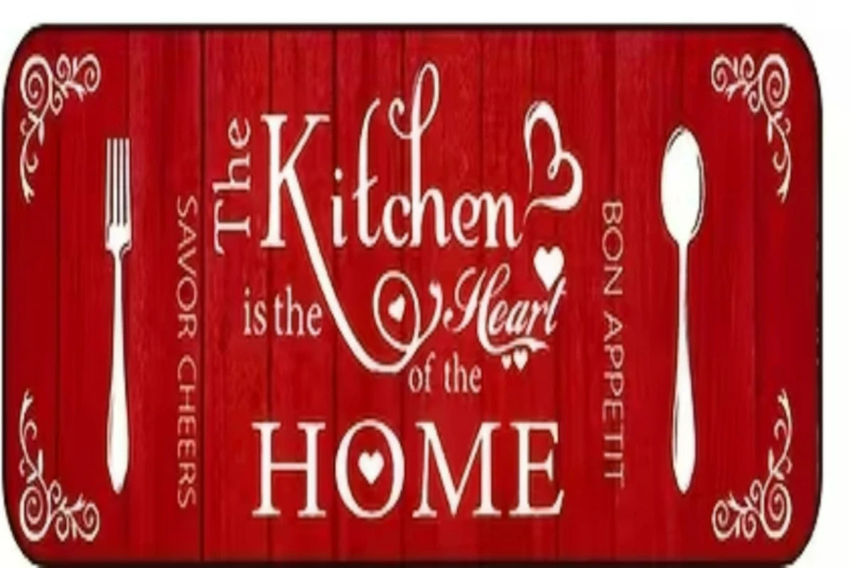 tapis antidérapant moderne rustique fourchette cuillère motifs floraux cuisine rouge blanc grisintérieurextérieurporte