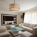 lampe suspendue moderne tissu lin beige noir salon chambre minimaliste