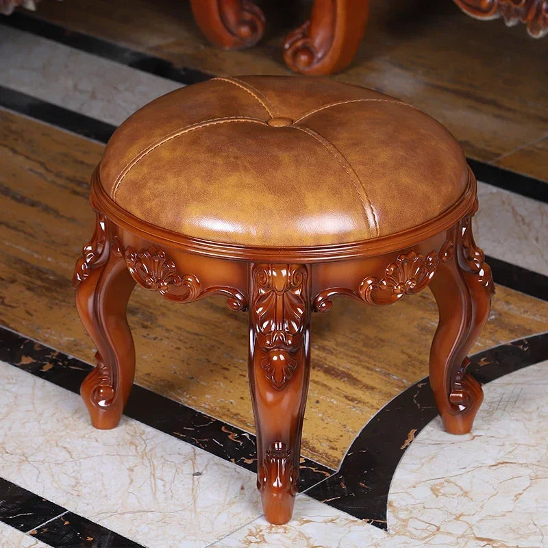 tabouret sculpté cuir tissu brodé classique baroque élégant maison salon chambre
