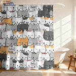 rideau douche imperméable chat dessin animé mignon exprime hello crochets gris blanc orange rose