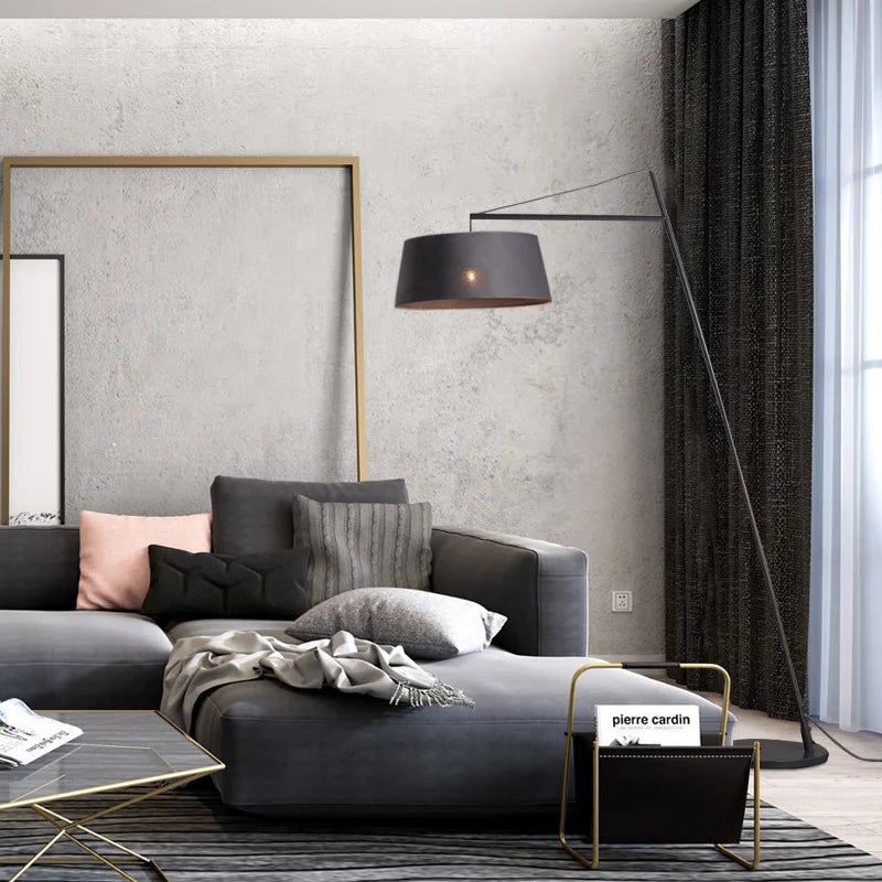 lampe sol moderne gris métallisé base solide interrupteur tactile ampoule e27 filaire 190cm