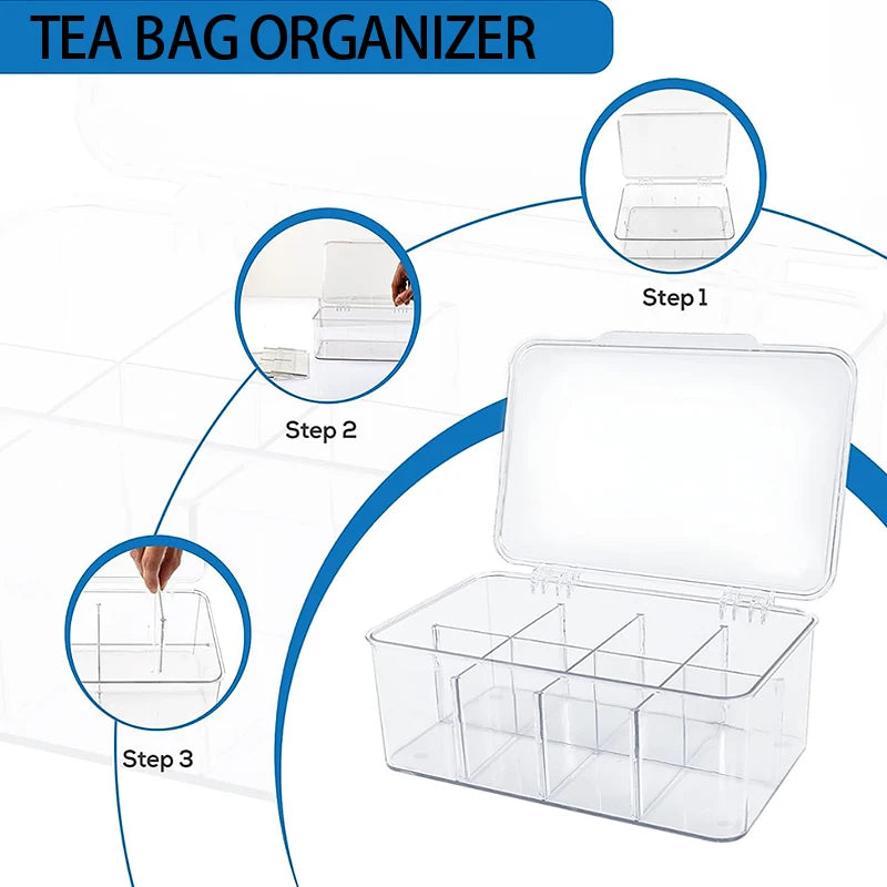 boîte rangement compartiments transparente organisateur thé imperméable moderne minimaliste clips
