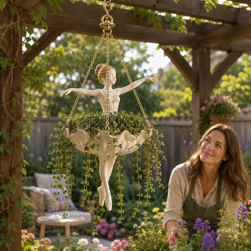 suspension plante forme ballerine chaines dorées crochet intérieur décoration élégante