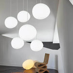 Suspension lumineuse moderne pierre verre blanc opaque câble suspendu chambre salon étude lumière chaude