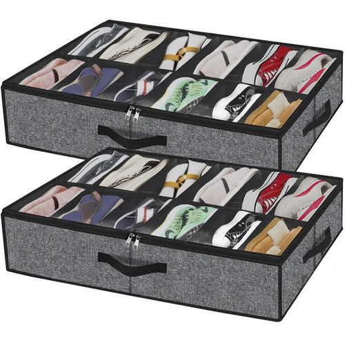 boîtes rangement chaussures gris moderne poignées fenêtre transparente pliables sous lit organisateur