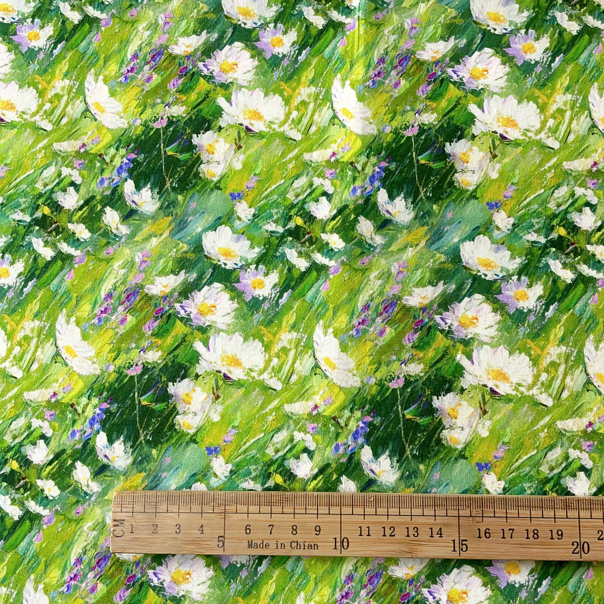 tissu coton imprimé floral motifs marguerites roses peinture huile abstraite digital printing 145cm large