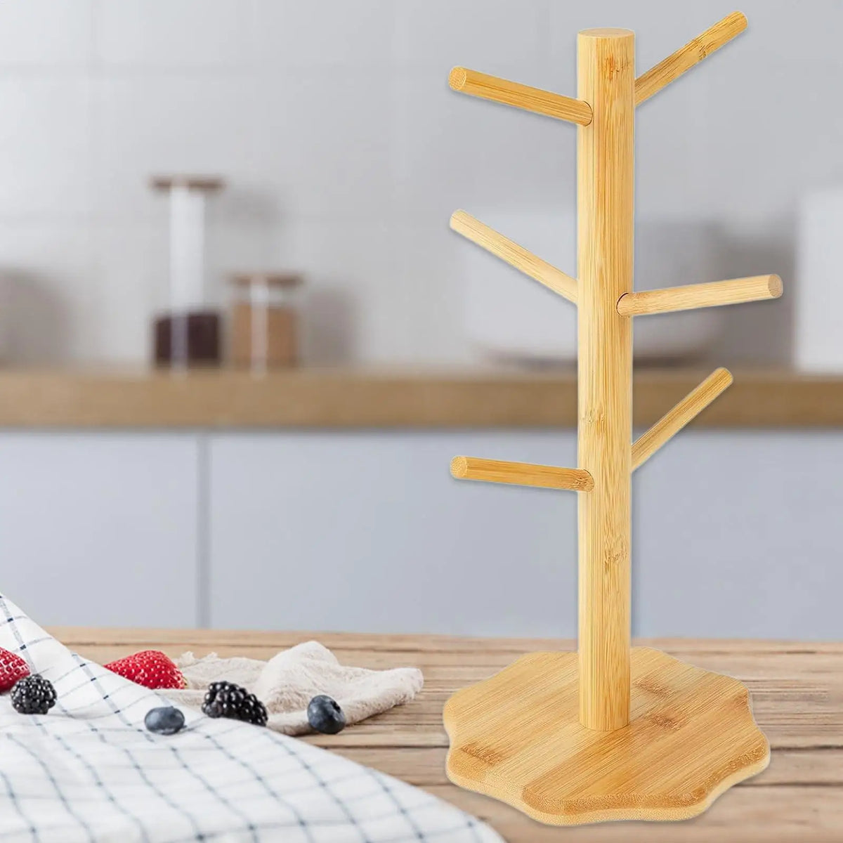 support bois pretzels croissants muffins rangement cuisine rustique trois niveaux minimaliste