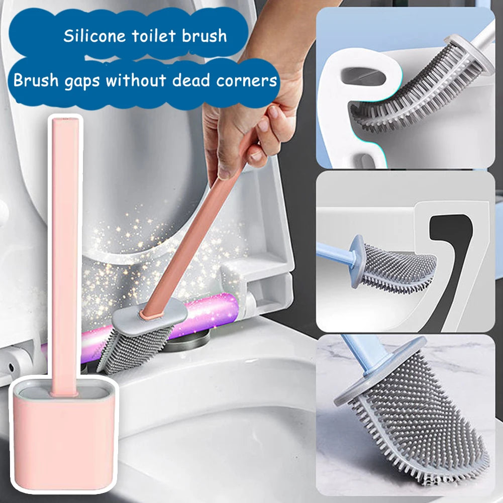 brosse wc silicone noir blanc rose moderne adhésif poils tpr poignée épaisse stand drainant