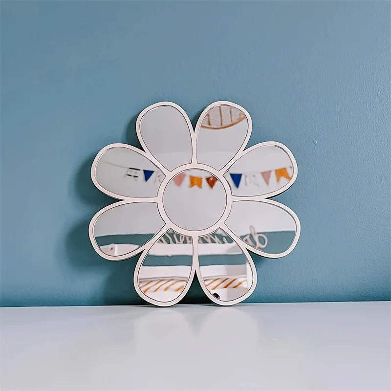 miroir blanc doré fleurs stylisées moderne adhésif chambre fille décoration murale nordique