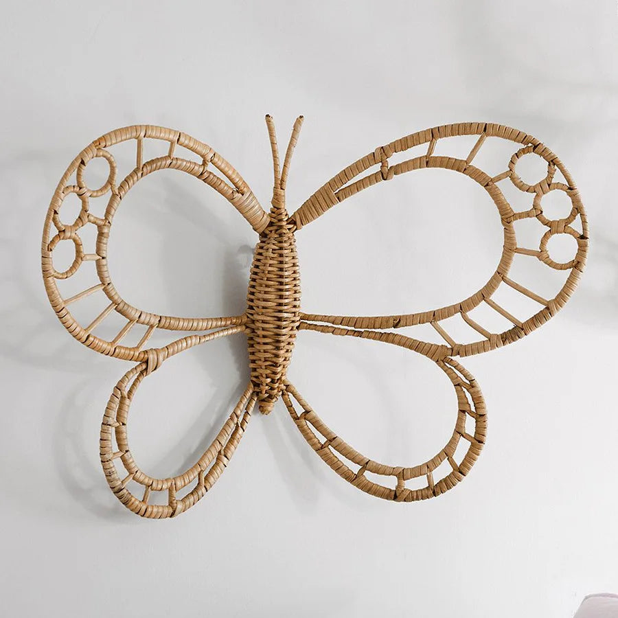 décoration murale papillon rotin naturel artisanal tissé main rustique nordiqueintérieur accessoire photo prop