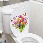 stickers decoratifs toilette fleurs tournesols papillons feuilles adhésifs salle bain jaune vert rose bleu