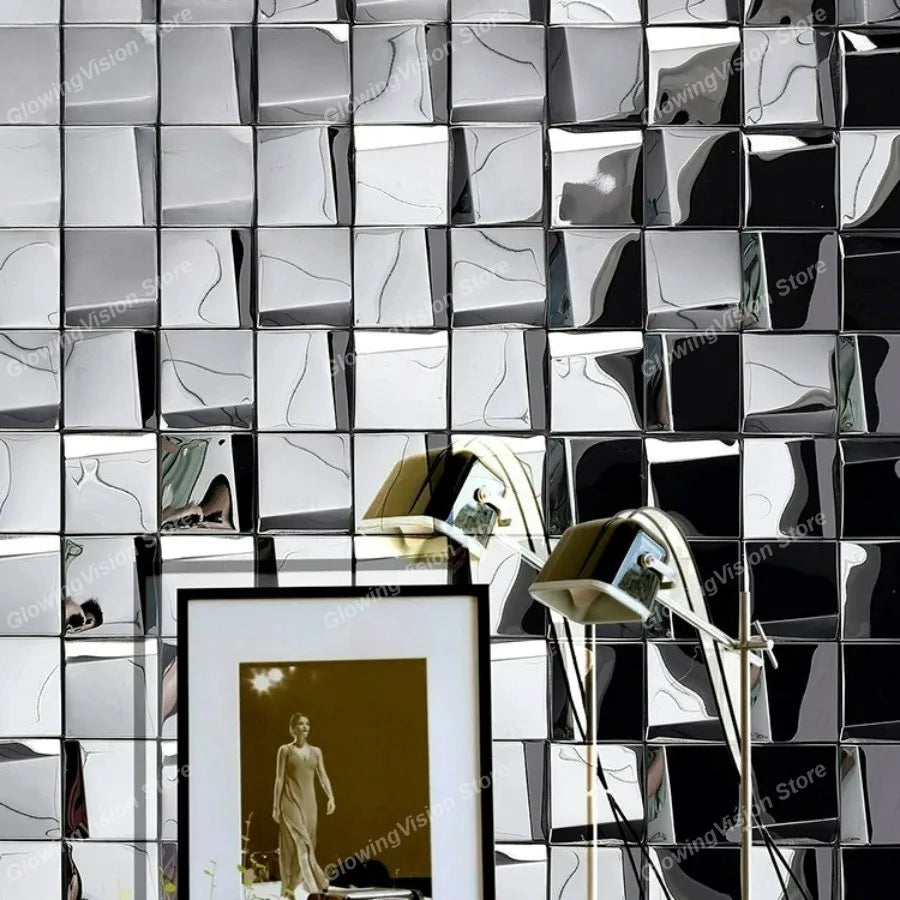 carreaux muraux adhésifs or moderne élégants carrés brillants 29.3cm 29.3cm noir argent