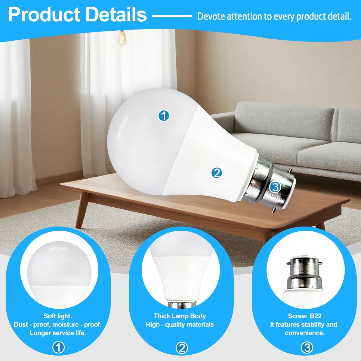 ampoule led boule blanc moderne culot b22 intérieur maison salon lumière jour