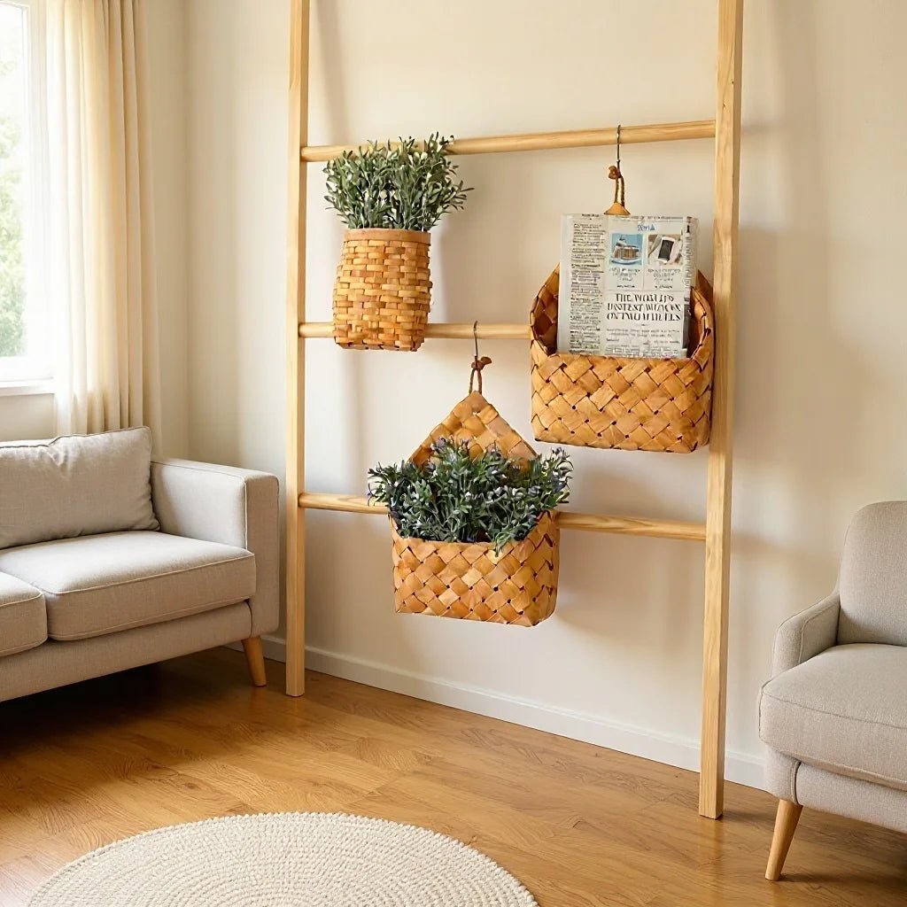 panier suspendu tressé naturel rustique boho chic cordelette paniers muraux rangement decorationintérieur