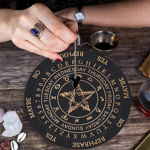 plaque décorative bois ornement astrologique pentagramme oui non peut être mystique