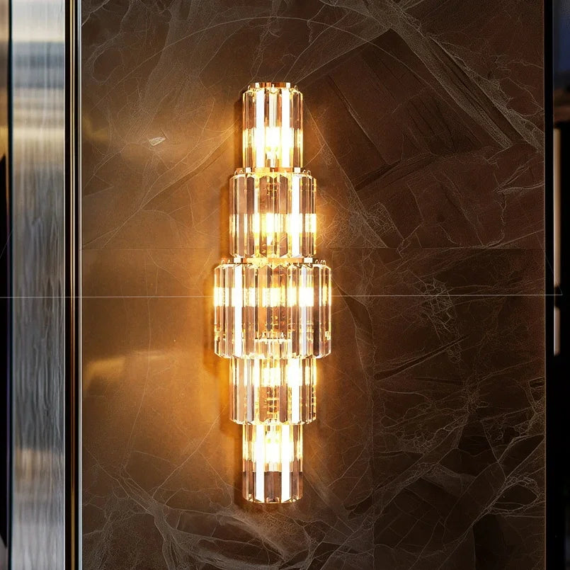 applique murale moderne dorée cristal transparent trois niveaux led 14 24w doré élégante chambre