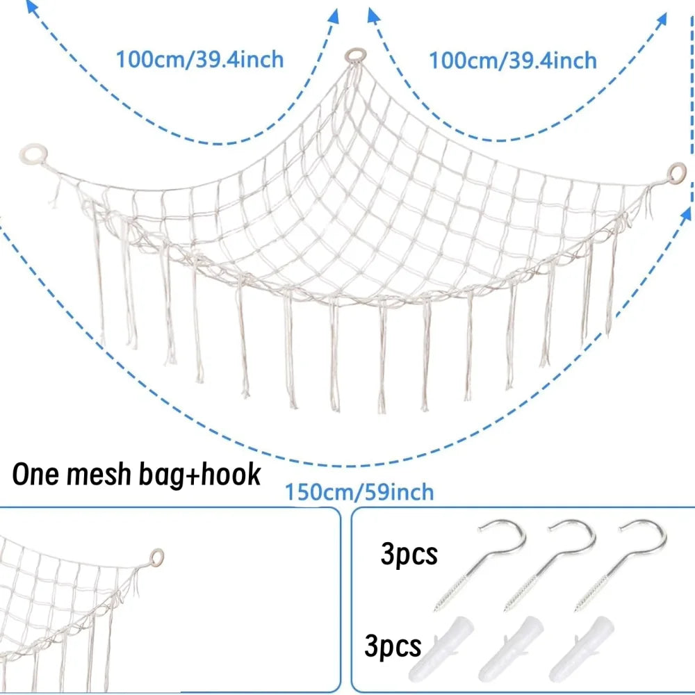 sac rangement hamac jouets macramé franges boho salon pliable respectueux environnement