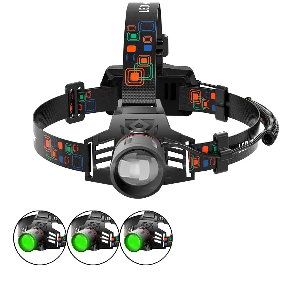 lampe frontale led rechargeable usb noir bande ajustable modes lumiere haute bas strobe