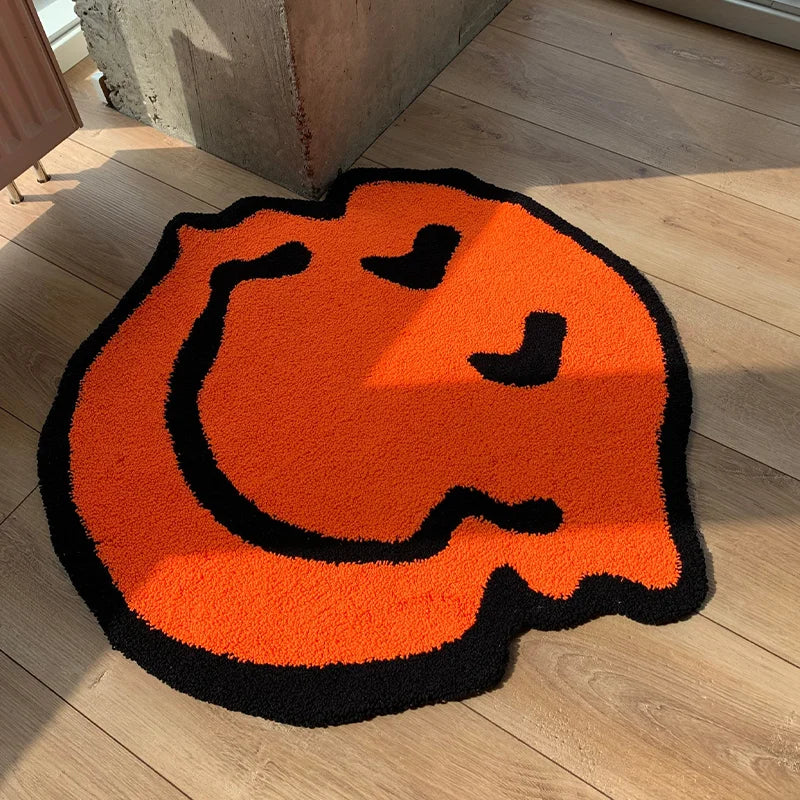 tapis acrylique souriant orange jaune moderne doux aubusson lavable maison camping voyage porte