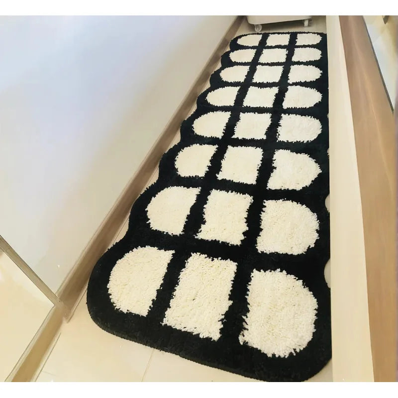tapis sol moderne motif coeur noir blanc doux antidérapant chambre salon décoration maison