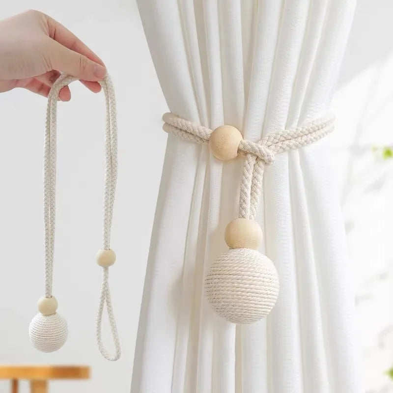 boucle rideau corde tressée coton blanc cassé moderne rustique fixe rideau transparent